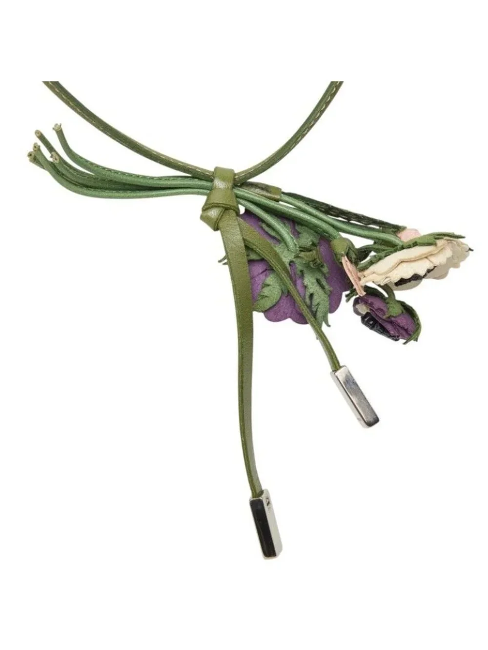 Prada Flower Motif Choker Necklace Bracelet Purple Ivory Green Leather